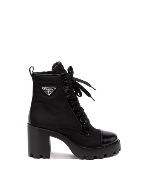 brushed leather and nylon laced booties prada|Prada Livermore.